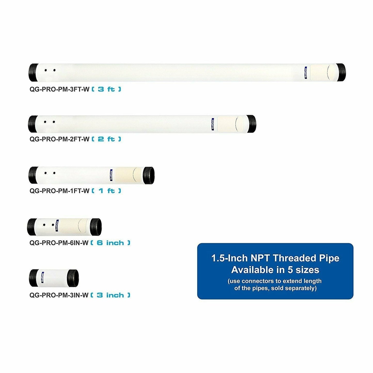 QualGear® QG-PRO-PM-2FT-W Pro-AV 1.5"Fixed Extension Mounts Ceiling Adapters