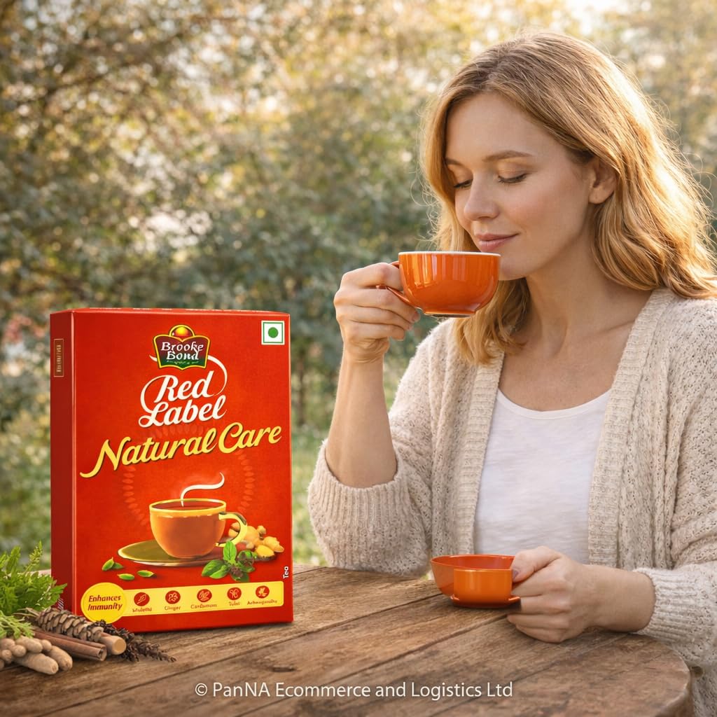 Brooke Bond Red Label Natural Care Tea 250g – Immunity Boosting Herbal Black Tea with Tulsi, Ginger & Cardamom | Strong Flavor Chai Blend