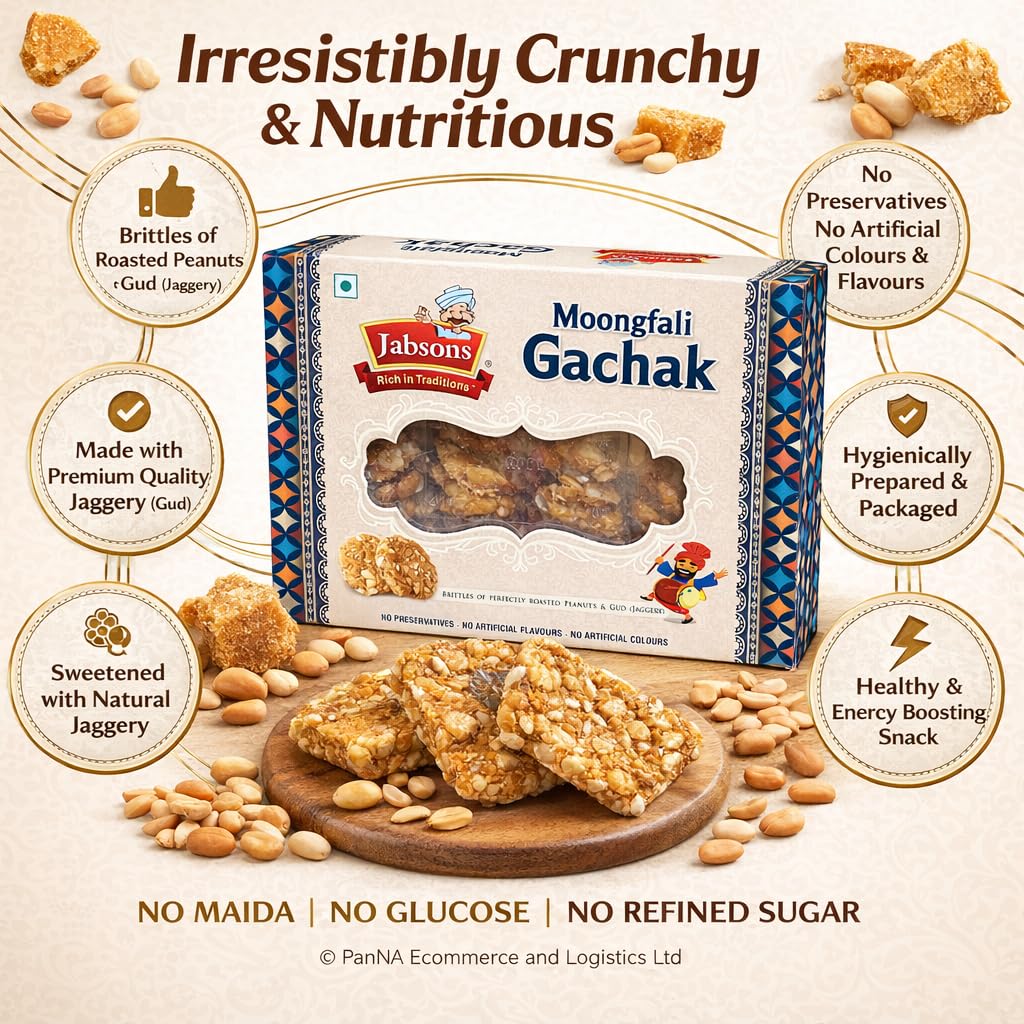 Jabsons Agra Gud Gajak 400g – Traditional Indian Sesame Brittle Sweet | Premium Gur Gajak | Winter Snack & Festive Sweet