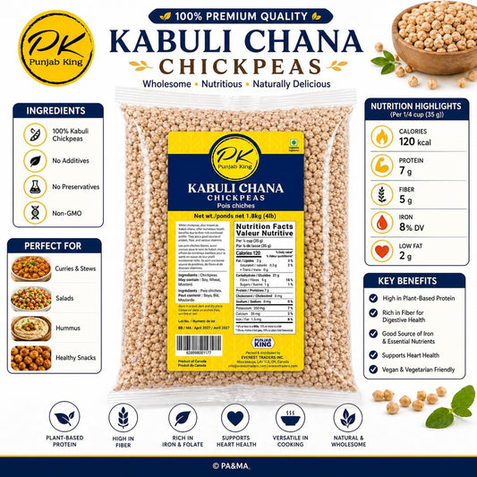 PK Punjab King Kabuli Chana 4lb (1.8kg) – Premium Chickpeas | High Protein & Fiber | Whole Garbanzo Beans for Cooking