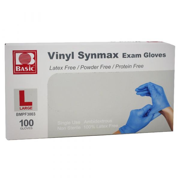 BASIC VINYL SYNMAX BLUE EXAM GLOVES 100CT LARGE/10 ()