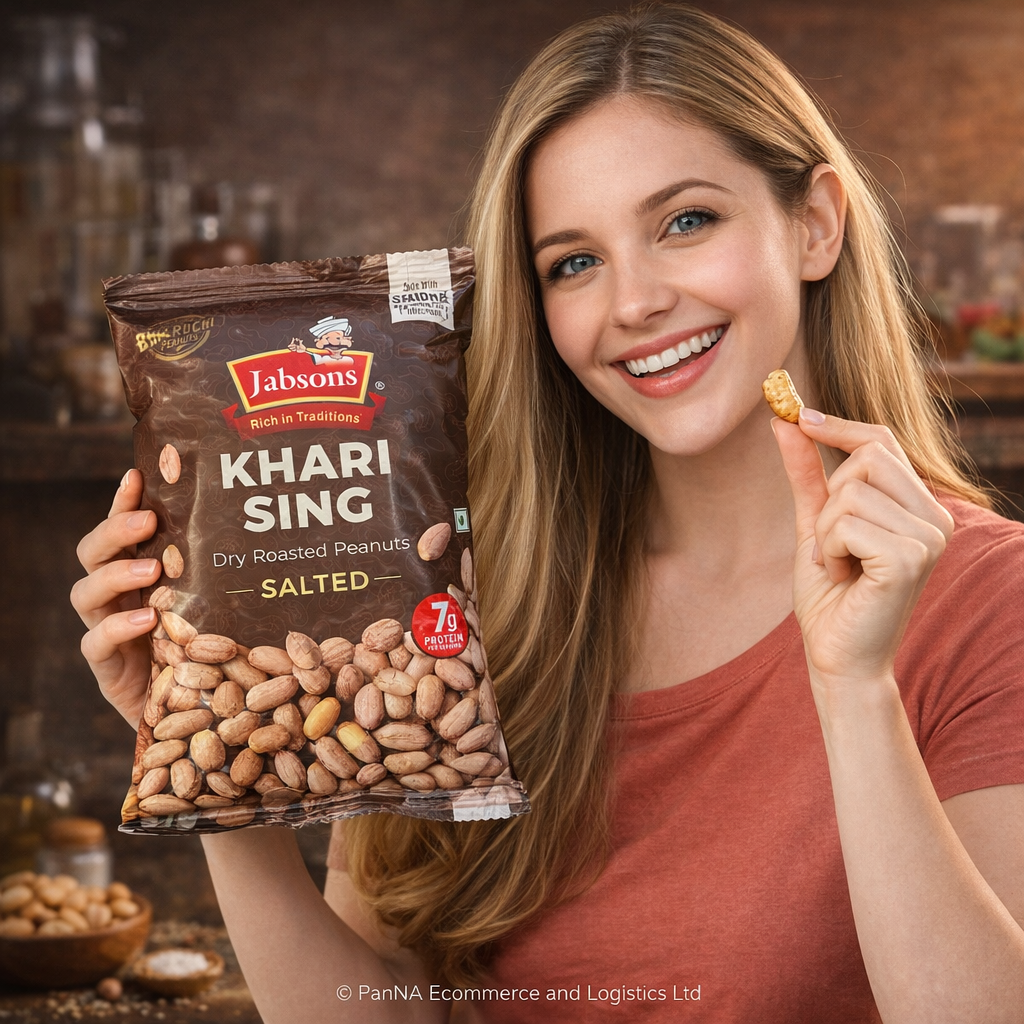 Jabsons Original Bharuchi Khari Sing Skinless 400g – Dry Roasted Peanuts with Rock Salt | Crunchy High Protein Snack
