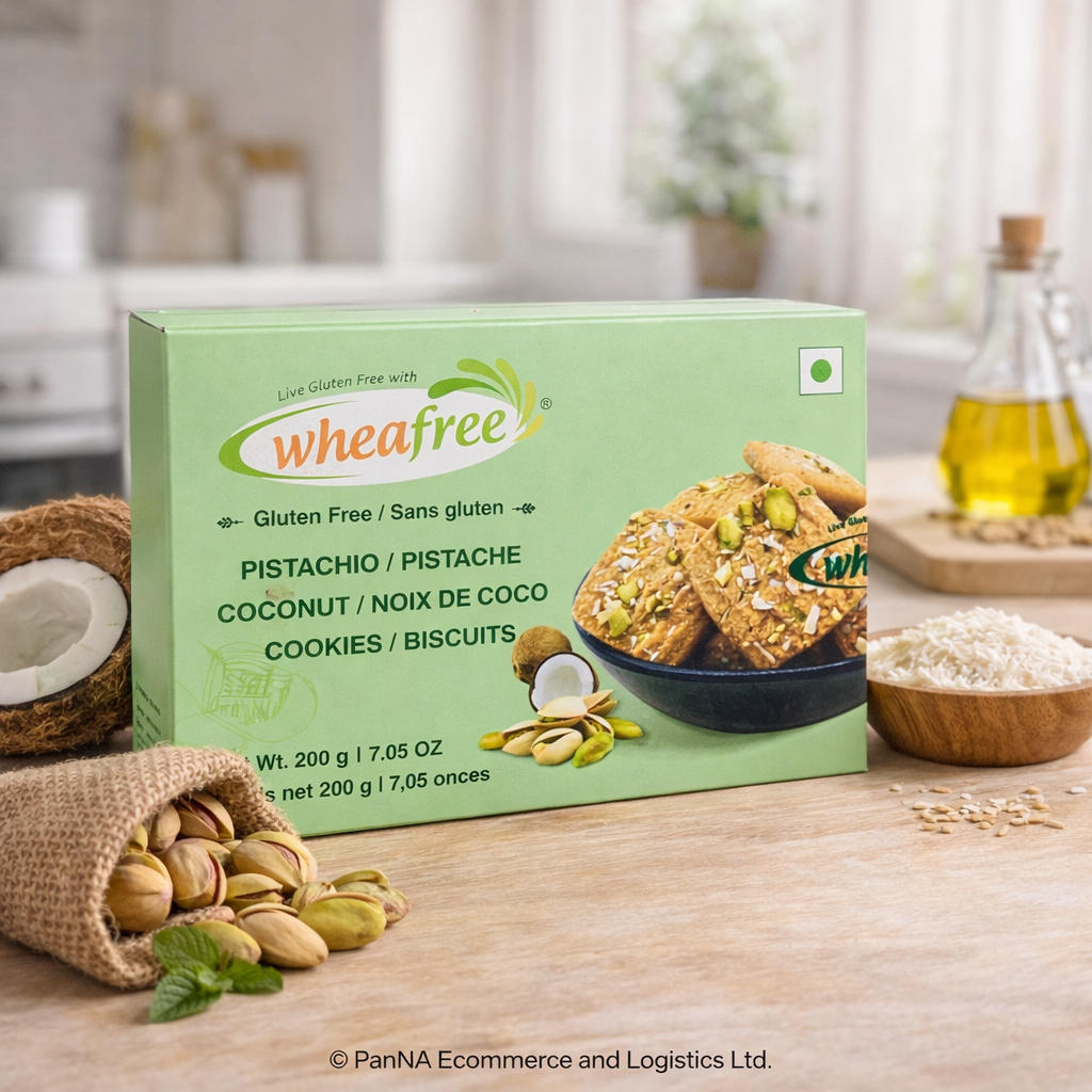 Wheafree Gluten Free Pistachio Coconut Cookies 200g – Healthy Biscuits | Crunchy Nut Cookies | No Gluten Snack | Premium Tea-Time Cookies