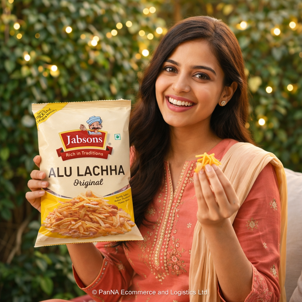 Jabsons Alu Lachha Original – Crispy Potato Sticks with Sendha Namak | Indian Namkeen Snack | Crunchy Tea Time Snack | Lightly Salted Aloo Lachha | Ready to Eat Snack
