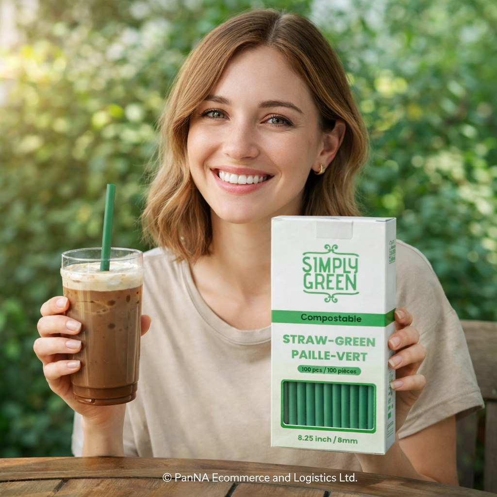 Simply Green Compostable Drinking Straws 8.25 Inch (8mm) – Eco-Friendly Corn-Based Bioplastic, BPA Free, Food Safe Disposable Straws – Green | 100 Pieces