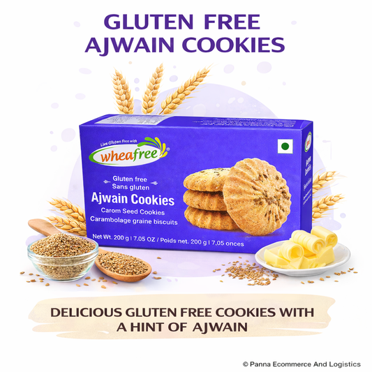 Wheafree Ajwain Cookies (200g) – Gluten Free Carom Seed Biscuits, Healthy Digestive Snack, Crunchy Indian Tea-Time Cookies, Vegetarian