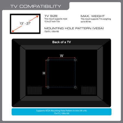 QualGear QG-TM-007-BLK 13-Inch to 27-Inch Universal Low Profile Full Motion TV Wall Mount LED TVs, Black