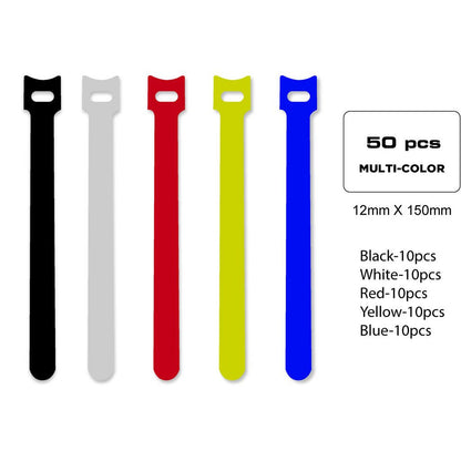 QualGear VT1-MC-50-P Self-Gripping cable ties, 1/2 x 6 Inches, Assorted, 50 Ties in Poly Bag Style