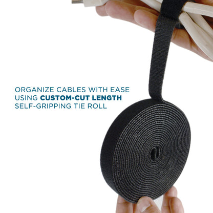 QualGear VR1-B-1-P Self Gripping Cable Ties, 3/4-Inch, x 15-Feet, Black, 1 Roll/Poly Bag