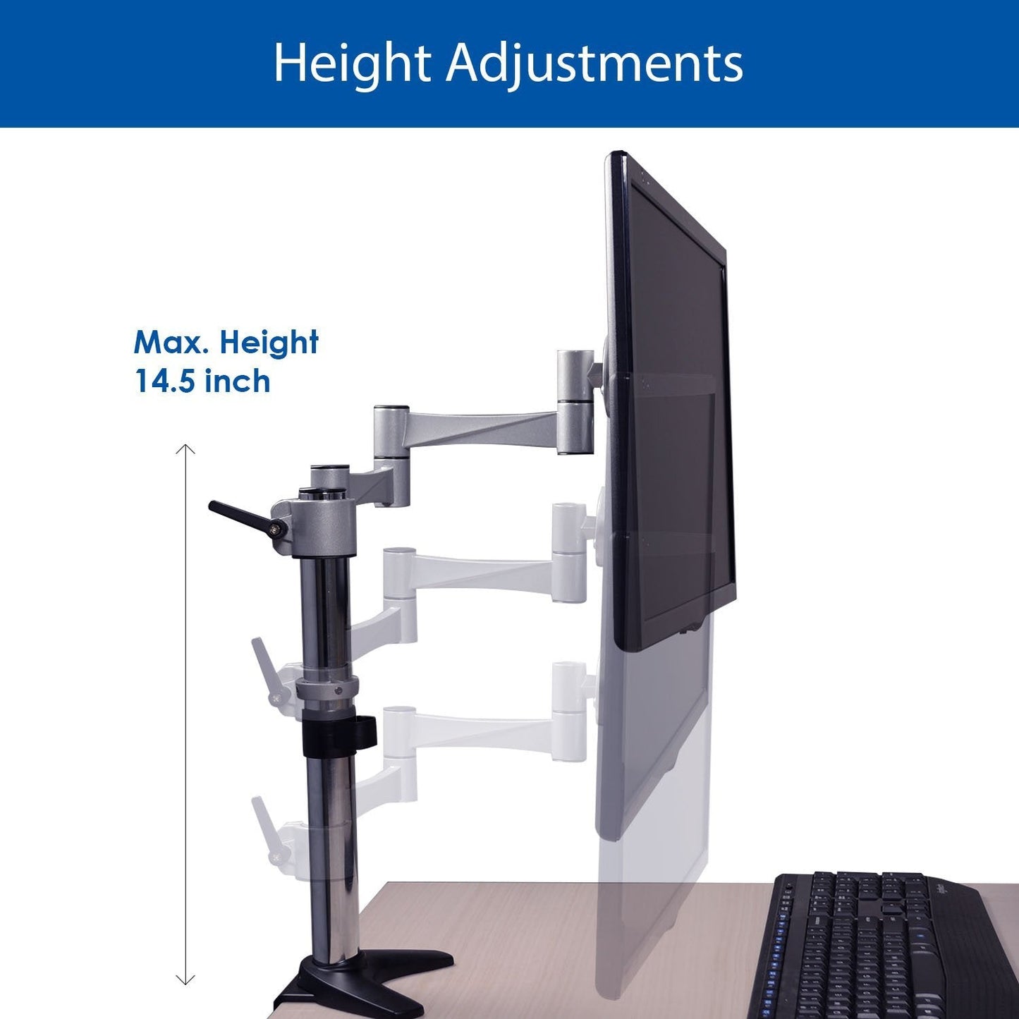 QualGear® QG-DM-01-016 13-27 Inch 3-Way Articulating Single Monitor Desk Mount