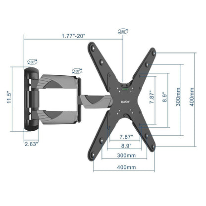 QualGear QG-TM-A-012 Universal Ultra Slim Low Profile Articulating TV Wall Mount for 23-55 Inches LED TVs, Black [UL Listed]