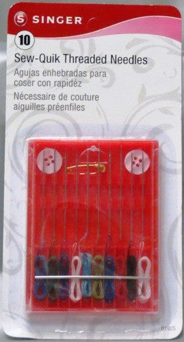 SINGER SEW-QUIK - 10 THREADED NEEDLES WITH 32" THREAD ON EACH NEEDLE, 2 BUTTONS AND 1 SAFETY PIN X 3-INNER....