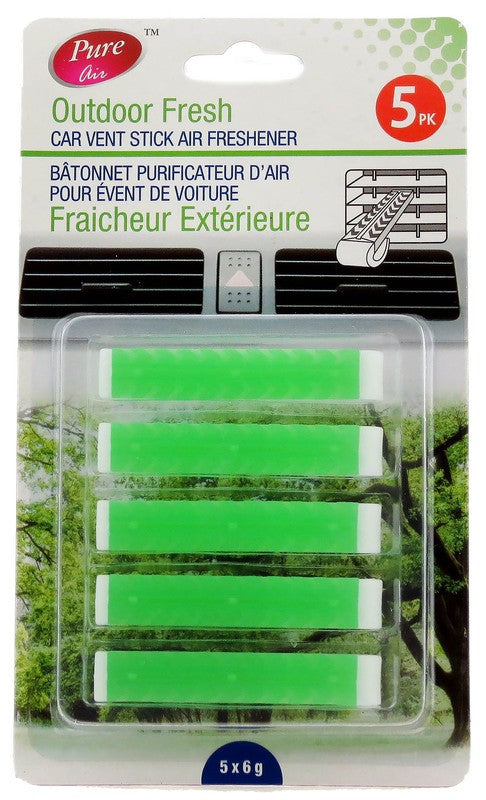 PURE AIR CAR VENT STICK FRESHENER OUTDOOR FRESH 5PK 6g X 48