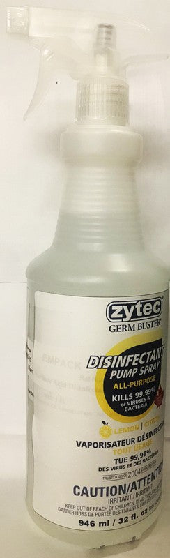 ZYTEC DISINFECTANT SPRAY WITH PUMP TRIGGER CITRUS ACID 946ML