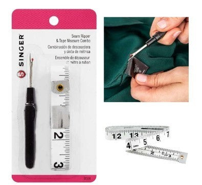 SEAM RIPPER, BLACK HANDLE & 60" WHITE VINYL TAPE MEASURE COMBO..