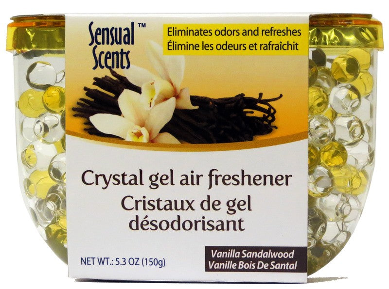 SENSUAL SCENTS CRYSTAL GEL AIR FRESHENER-VANILLA SANDALWOOD 5.3OZ 150GR..