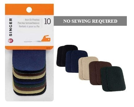 10 IRON-ON ASSORTED DARK PATCHES - 2" X 3" � ASSORTED COLORS: 2 EACH NAVY, GREEN, BROWN, KHAKI, BLACK �80% POLYESTER/20% COTTON