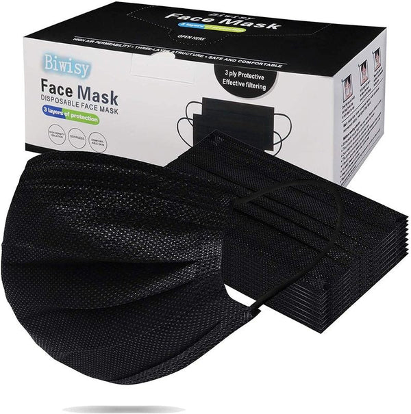 Face Mask 3ply Black x 50