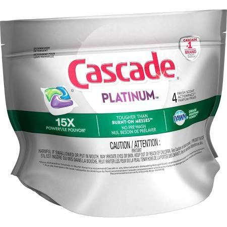 CASCADE 4PK DISHWASHER DETERGENT PLATINUM ACTIONPACS FRESH