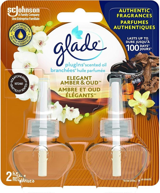 GLADE AIR FRESHENER PLUGINS SCNETED OIL ELEGANT AMBER OUD REFILL 2Pk