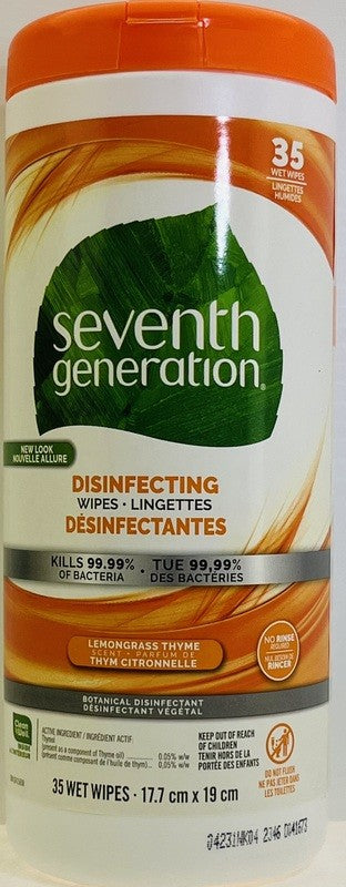 SEVENTH GENERATION DISINFECTANT WIPES LEMONGRASS THYME 35CT