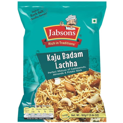 Jabsons Kaju Badam Lachha (Falhari) 160g – Cashew Almond Potato Stick Snack | Rock Salt Namkeen | Pack of 24