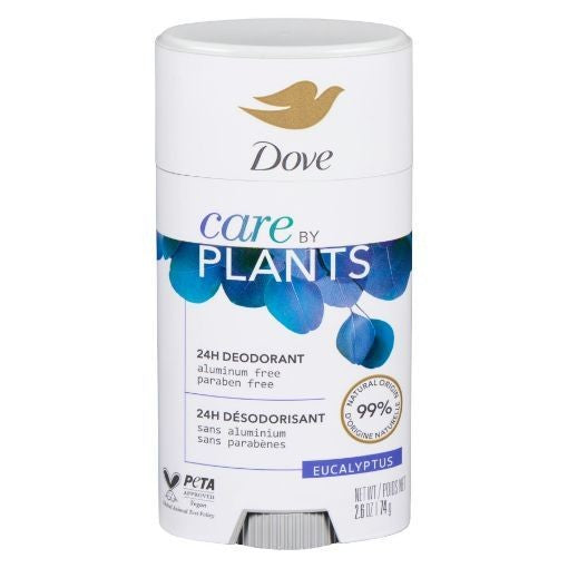 DOVE CARE BY PLANTS DEODORANT STICK FOR UNDERARM SKIN CARE AND 24 HOUR DEODORANT PROTECTION EUCALYPTUS ALUMINUM FREE DEODORANT 74 G