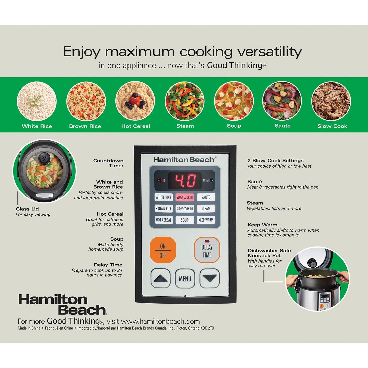 Hamilton Beach 4.5 Quart Digital 37523 Multi-Cooker, Rice Cooker, Slow Cooker, Food Steamer