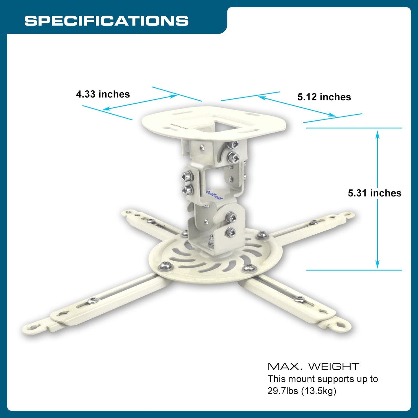 QualGear® QG-PM-002-WHT-S High Quality Easy Installatio Projector Ceiling Mount
