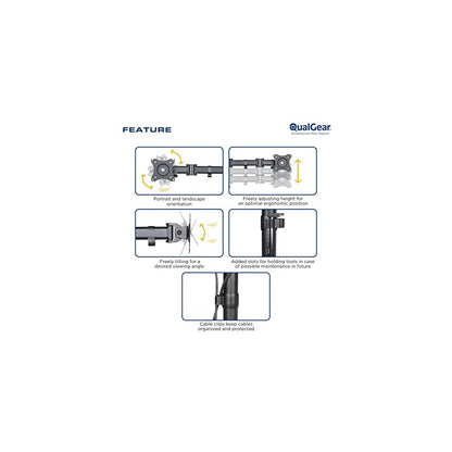QualGear 3-Way Articulating Single Monitor Desk Mount, 13"/27" (QG-DM-01-022)