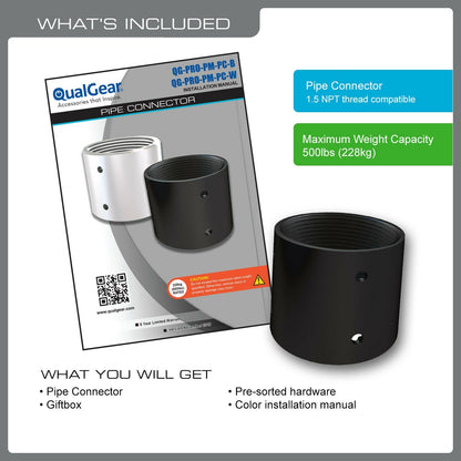 QualGear® QG-PRO-PM-PC-B Pro-AV 1.5" Npt Pipe Connector Projector Accessory