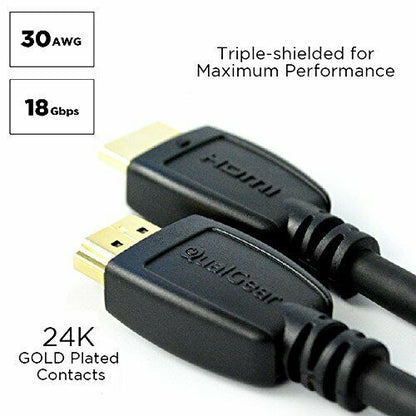 Qualgear® 12 Ft High Speed HDMI 2.0 cable with 24k Gold Plated Contacts, Supports 4k Ultra HD, 3D, Upto 18Gbps, Ethernet, 100% OFC (QG-CBL-HD20-12FT)