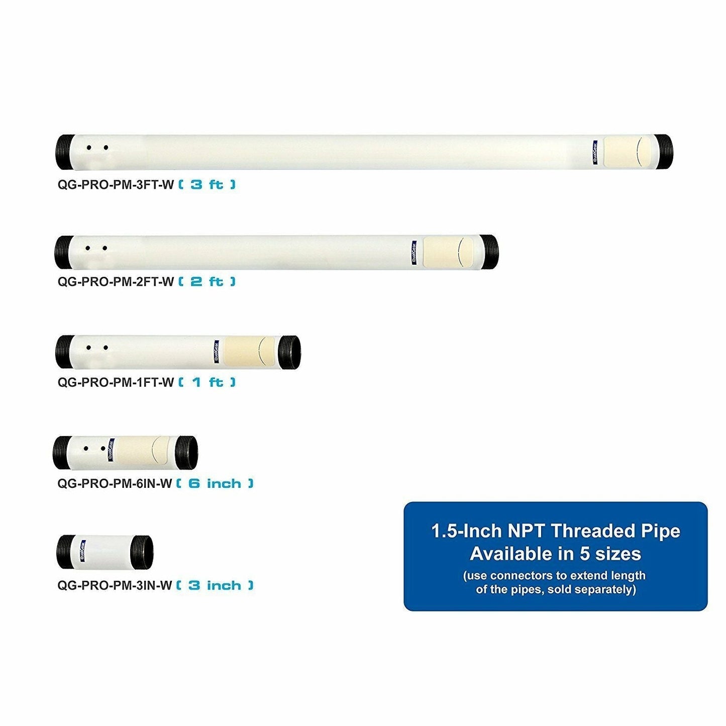 QualGear® QG-PRO-PM-6IN-W Pro-AV 1.5" Npt Pipe 6" Length Projector Accessory