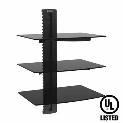 QualGear® Universal Triple Shelf Wall Mount for A/V Components upto 8kgs/17.6lbs(x3), Black (QG-DB-003-BLK)