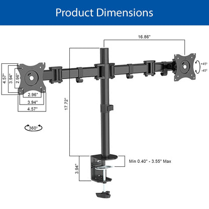 QualGear® QG-DM-02-22 13-27 Inch 3-Way Articulating Dual Monitor Desk Mount