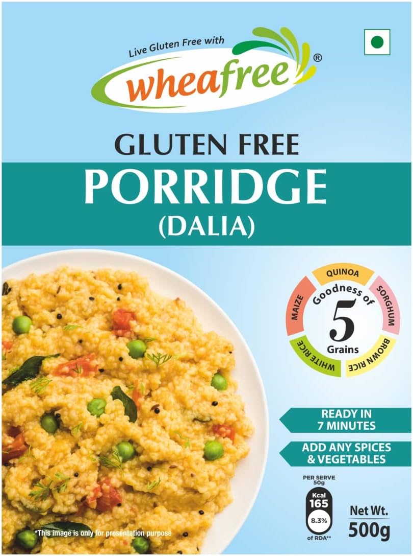 Wheafree Gluten Free Porridge (Dalia) 500g – 5 Grain Healthy Breakfast Mix | Quinoa, Sorghum, Brown Rice & Millets | High Fiber | Ready in 7 Minutes