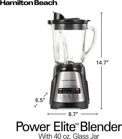 Hamilton Beach 58148 Blender to Puree - Crush Ice and Make Shakes and Smoothies - 40 Oz Glass Jar - 12 Functions - Black and Stainless, 8.66 x 6.5 x 14.69 inches