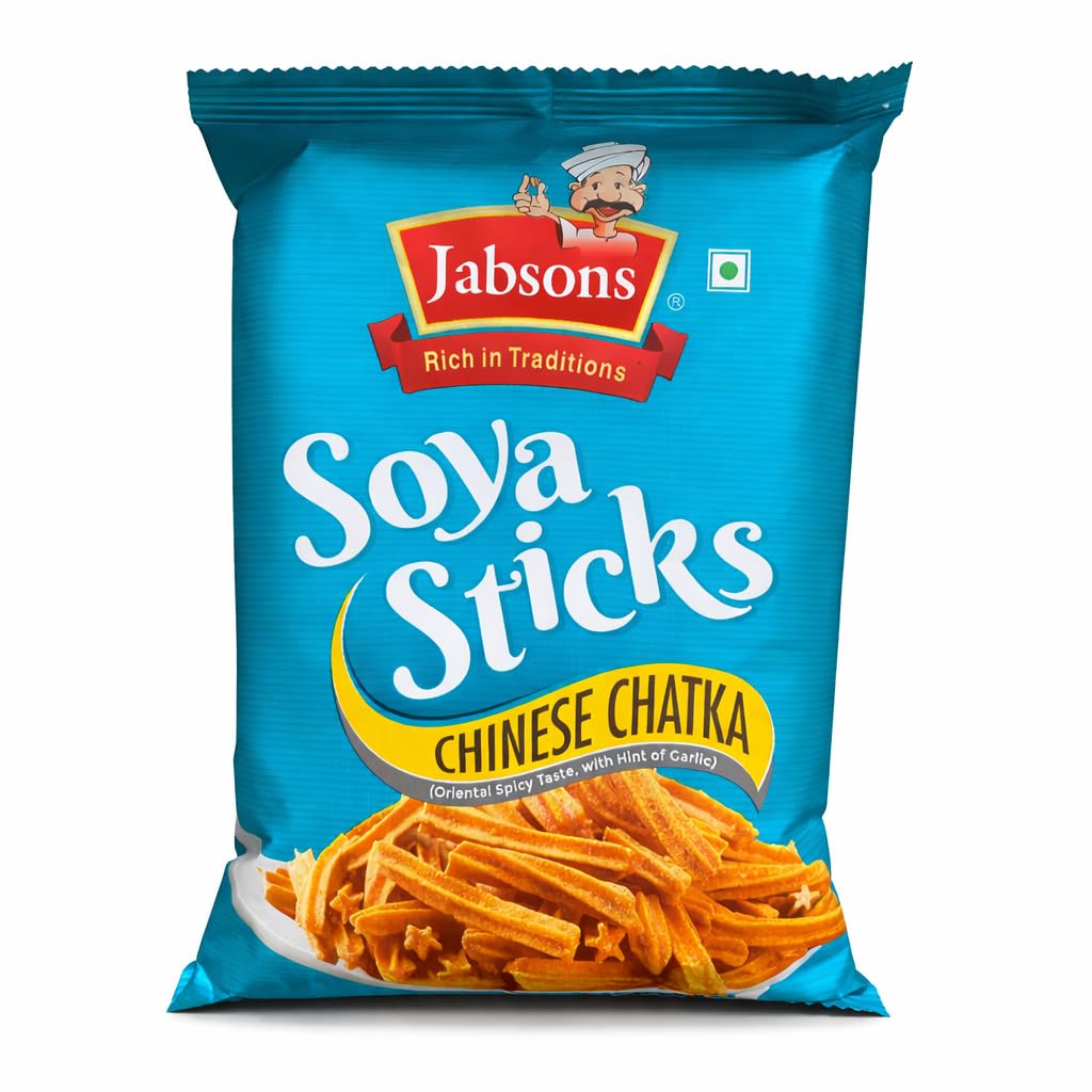Jabsons Soya Sticks Chinese Chatka – Spicy Crunchy Soya Snack with Garlic Flavor | Protein-Rich Namkeen | Ready-to-Eat Savory Snack (180 G)