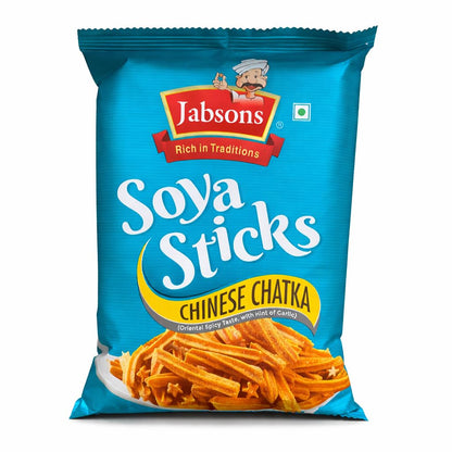 Jabsons Soya Sticks Chinese Chatka – Spicy Crunchy Soya Snack with Garlic Flavor | Protein-Rich Namkeen | Ready-to-Eat Savory Snack (180 G)