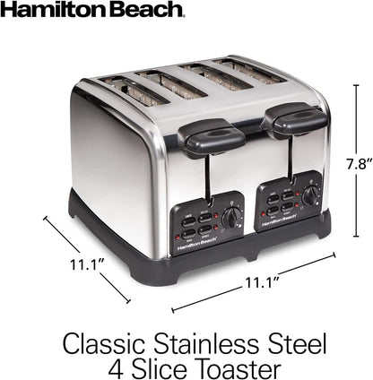 Hamilton Beach 24782C Retro Toaster with Wide Slots, Sure-Toast echnology, Bagel & Defrost Settings, Auto Boost to Lift Smaller Breads, 4 Slice, Polished Stainless Steel
