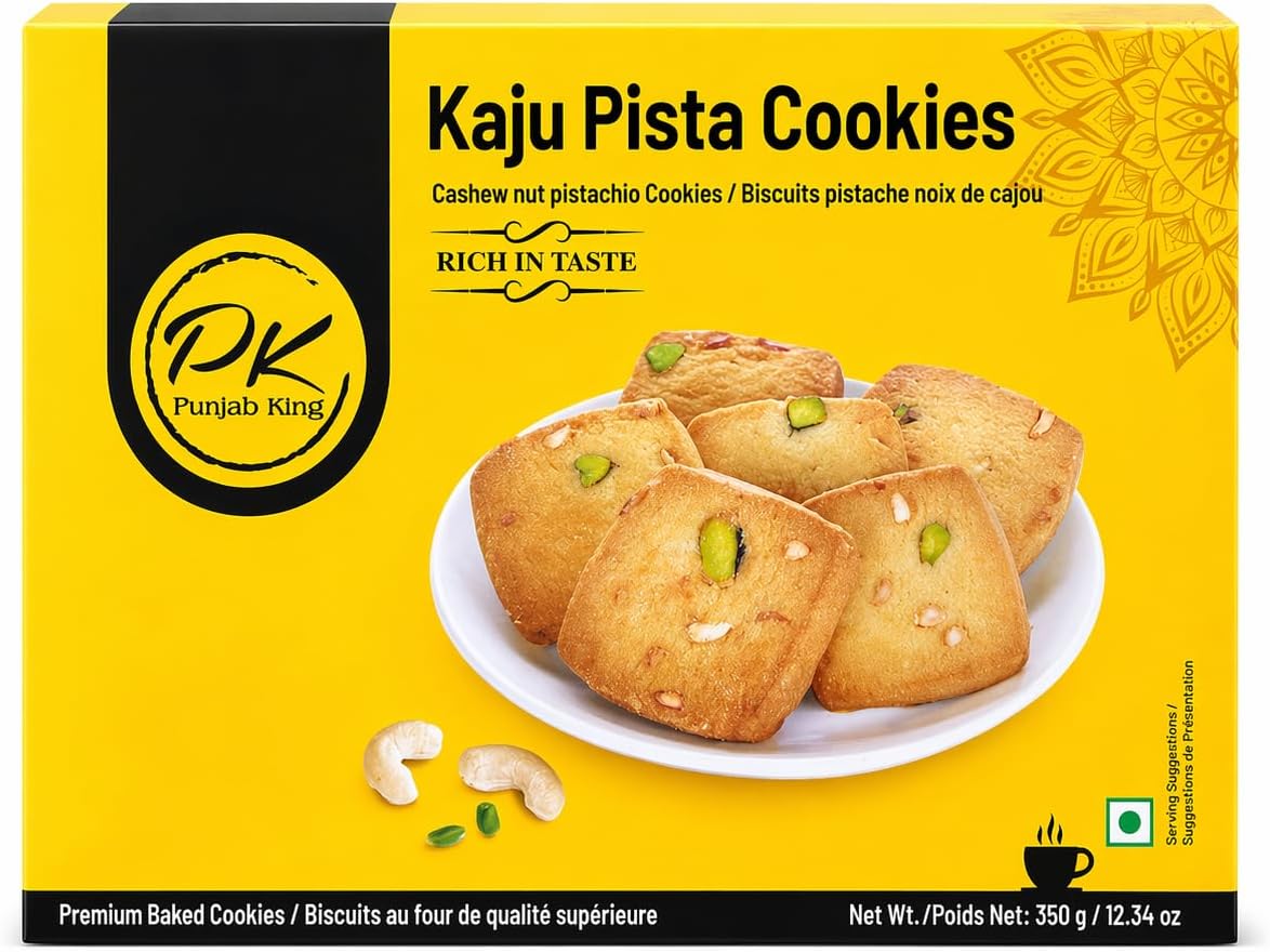 Punjab King Kaju Pista Cookies 350g – Cashew Pistachio Biscuits | Premium Indian Cookies, Rich & Crunchy Tea-Time Snack