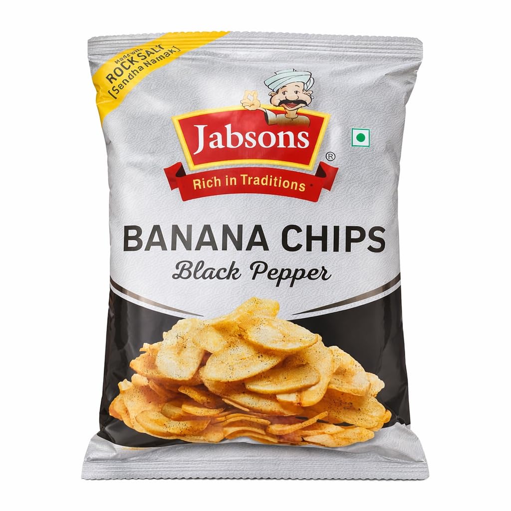 Jabsons Banana Chips Classic Salted 150g – Crispy Salted Banana Chips with Rock Salt | Indian Namkeen Snack | Pack of 24