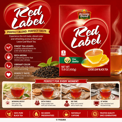 Brooke Bond Red Label Black Tea 450g – Premium Loose Leaf Black Tea for Strong Chai | Rich Taste & Aroma | Everyday Tea Pack