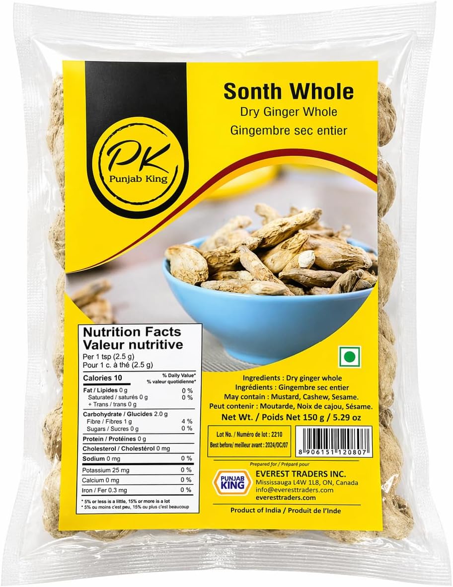 Punjab King Sonth Whole (Dry Ginger Whole) – Premium Dried Ginger Root, Natural Spice for Cooking, Herbal Tea & Ayurvedic Use, 150g