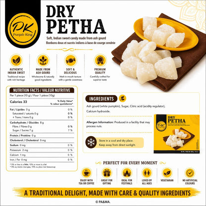 Punjab King Dry Petha 400g – Traditional Indian Sweet (Ash Gourd Candy) | Soft & Sugary Mithai Snack, Ready-to-Eat Dessert