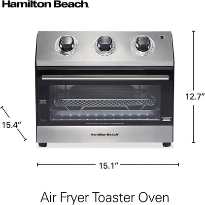 Hamilton Beach 31222 Air Fryer Countertop Toaster Oven, Includes Bake, Broil, and Toast, Fits 12” Pizza, 1800 Watts, 5 Cooking Modes, Black & Stainless Steel