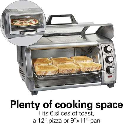 Hamilton Beach Air Fryer Countertop Toaster Oven with Large Capacity, Fits 6 Slices or 12” Pizza, 4 Cooking Functions for Convection, Bake, Broil, Roll-Top Door, Easy Reach Sure-Crisp, Stainless Steel, 31523C