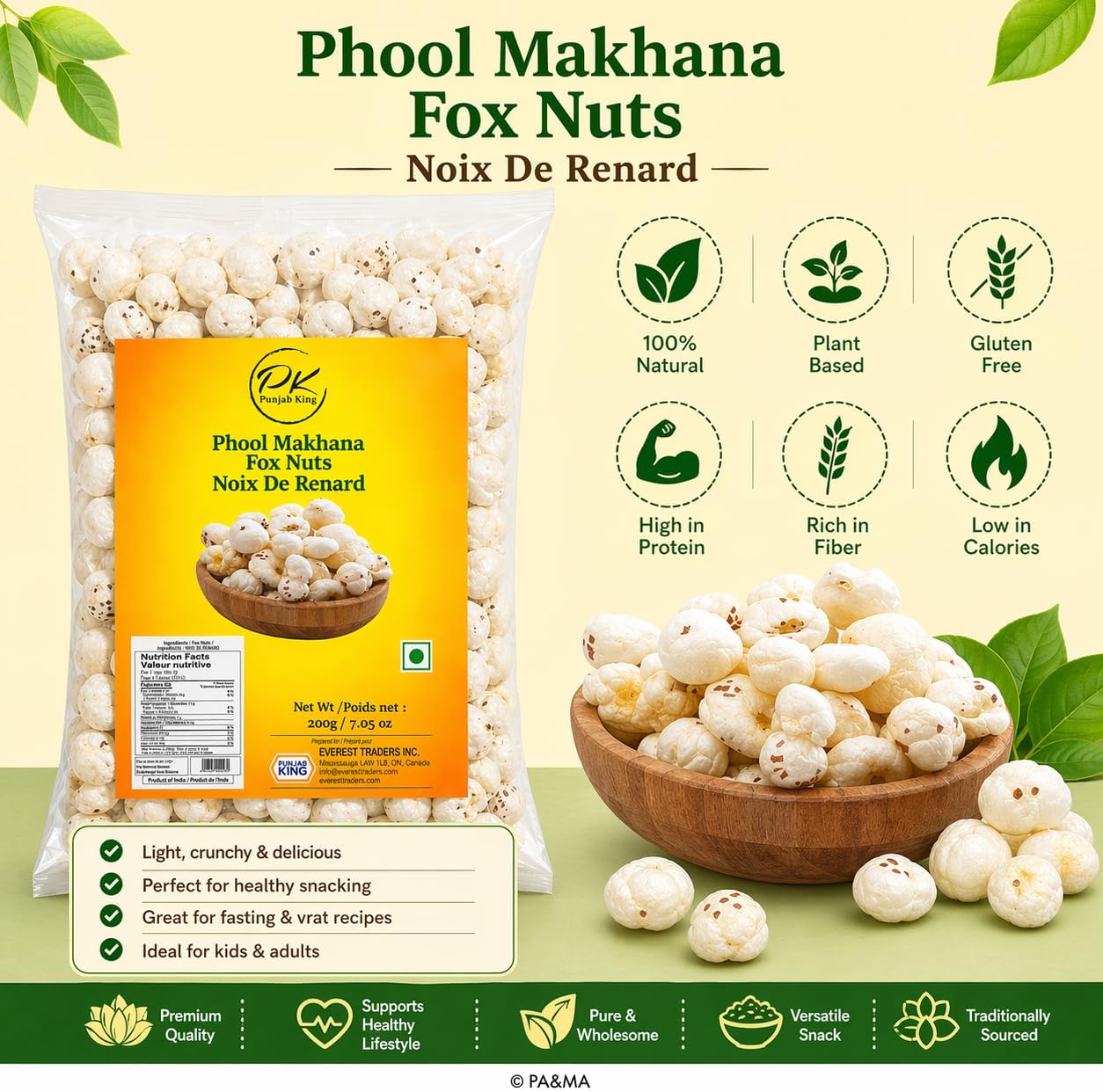 Punjab King Phool Makhana 200g – Fox Nuts (Lotus Seeds) | Healthy Roasted Snack | Gluten-Free & High Protein