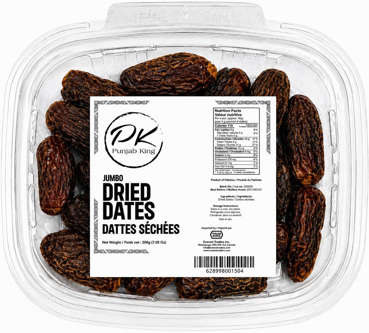 PK Punjab King Jumbo Dry Dates 200g – Premium Dried Dates | Natural Sweet Snack | High Energy & Fiber Rich