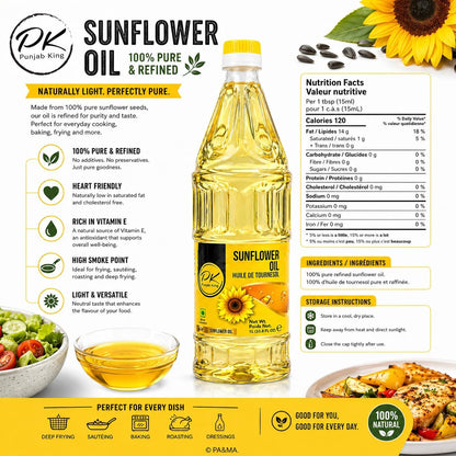PK Punjab King Sunflower Oil 1L – Refined Cooking Oil | Light & Healthy Edible Oil | Ideal for Frying & Cooking